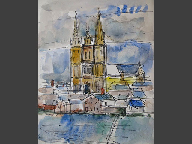 23cathédrale d'Angers_1990_Aquarelle 25x33